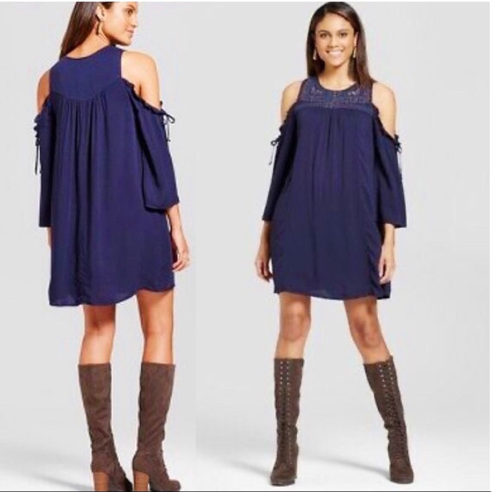 Knox Rose Navy Embroidered Cold Shoulder Dress